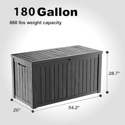 180 Gallon Resin Outdoor Deck Box Waterproof Patio Furniture, Garden Tools - Image 2