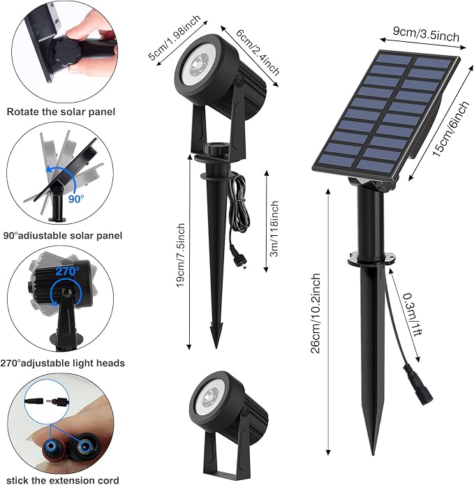 T-SUNUS Solar Garden Spot Lights, LED Solar Landscape Light Outdoor IP65 - Image 6