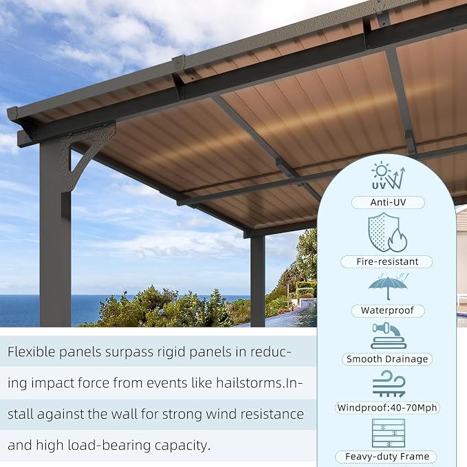 AECOJOY 16' x 10' Gazebo Outdoor Pergola, 10x16 Large Wall-Mounted Hardtop Lean - Image 6