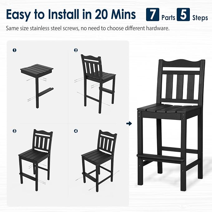 nalone Outdoor Bar Stool, HDPE Tall Adirondack Chair Bar Chair, Weather - Image 7