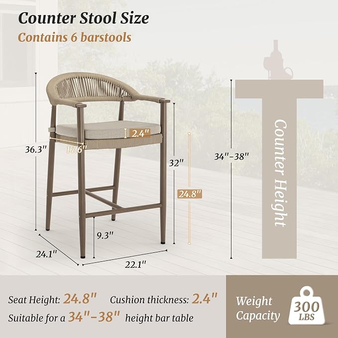 Bar Stools Set of 6, 24.8'' Aluminum Outdoor Bar Stool - Image 2