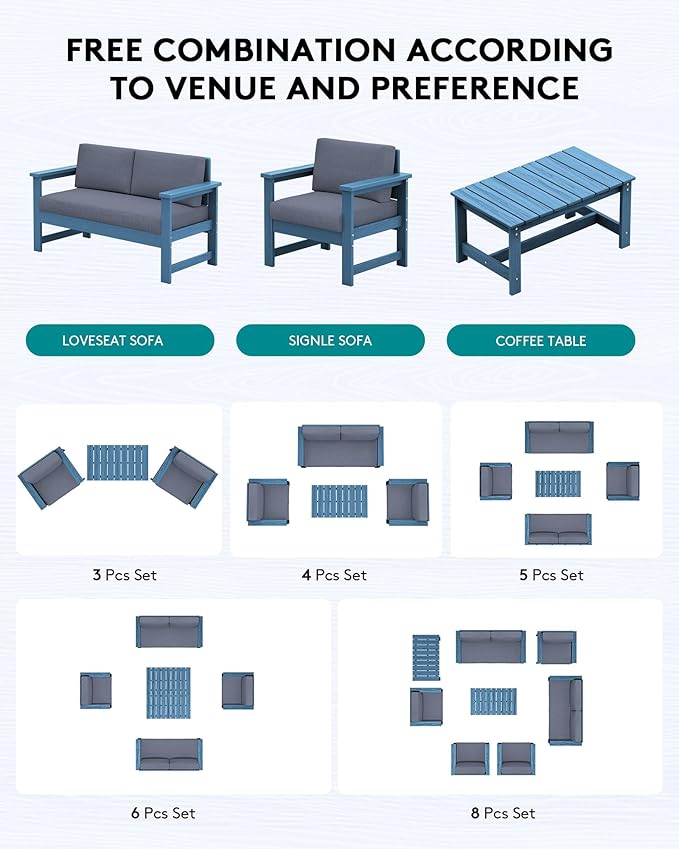 SERWALL 5 Pieces HDPE Outdoor Sofa Set - Image 5