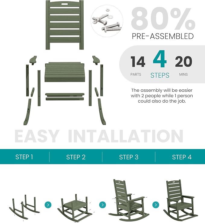 SERWALL Outdoor Rocking Chair Set of 2, Oversized Rocking Chair - Image 5