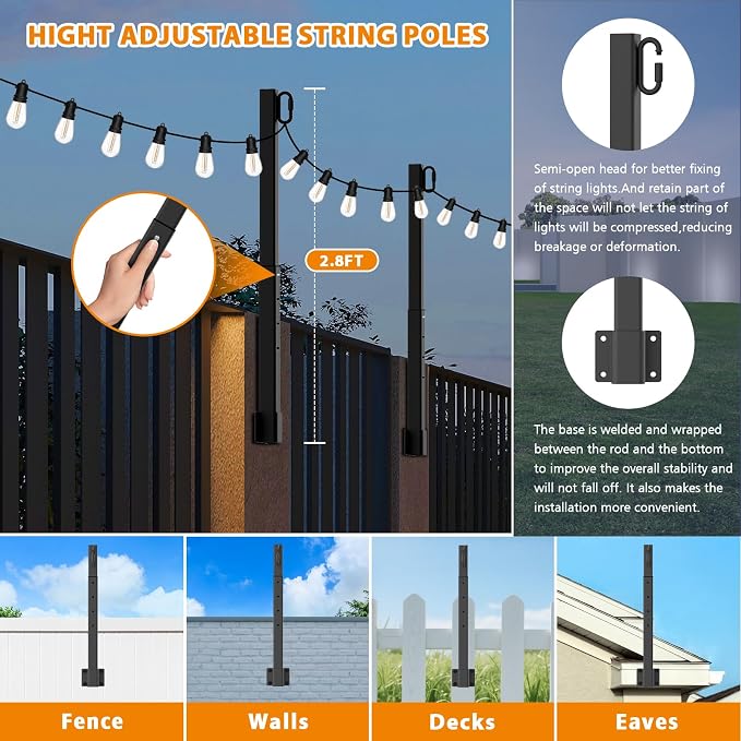 AILBTON 10 Pack 2.8Ft String Light Poles, Light Poles - Image 2