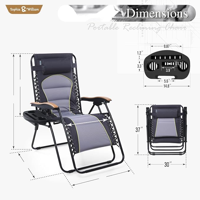 Sophia & William XXL Zero Gravity Chair Set of 2, Oversized Gravity Recliner - Image 3