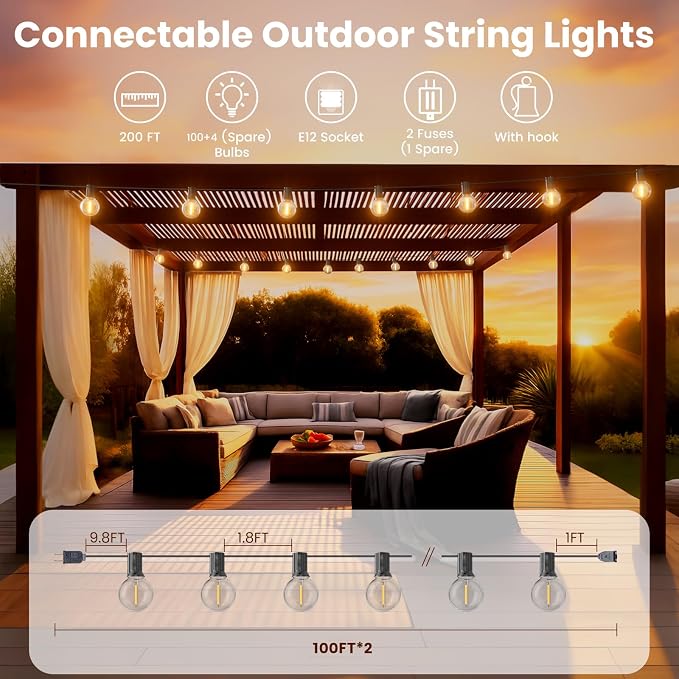 RTTY Dense-Glow 200FT Outdoor String Lights Expandable System - Image 2