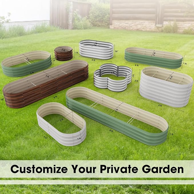 8x2x1ft Oval Galvanized Raised Garden Bed Outdoor 9-in-1 Large Metal Modular - Image 6