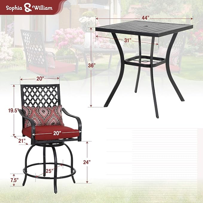 Sophia & William Patio Bar Set, 3 Pieces Outdoor Bistro Set - Image 7