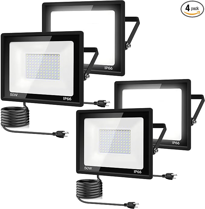 4Pack LED Flood Light Outdoor, 50W LED Work Light 5500lm by garageangle