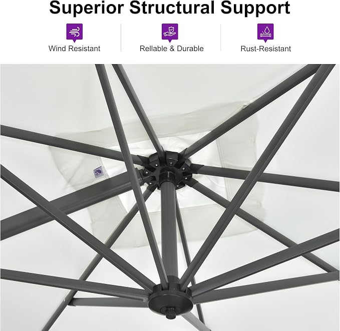 PURPLE LEAF 10 Feet Patio Umbrella Outdoor Cantilever Round Umbrella Aluminum - Image 3