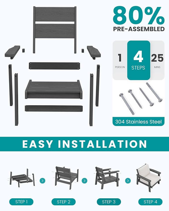 SERWALL HDPE Outdoor Couch Set of 2, All-Weather Wood-Like Patio Furniture Set - Image 5