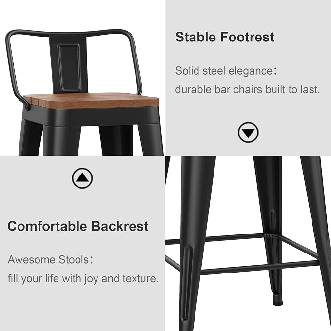 HAOBO Home 26" Outdoor Barstools Patio Stool Metal Bar Stools Set of 4 Counter - Image 7