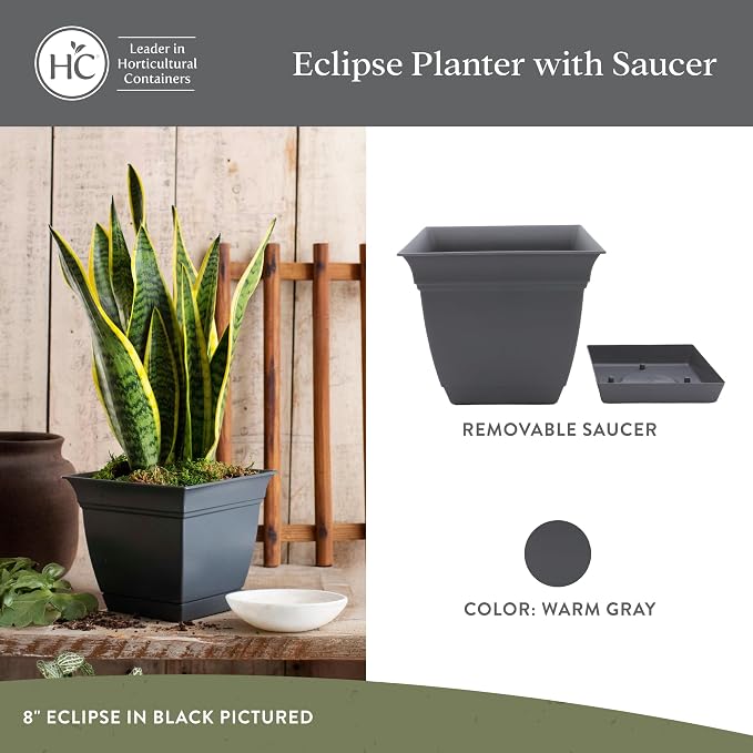 The HC Companies Eclipse Square Plastic Planter w/ Attached Saucer - Image 2