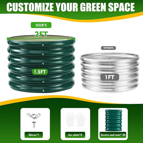 17" Tall Elevated Round Metal Rised Garden Bed- 2'x2' in Size and 0.8MM Thick - Image 2
