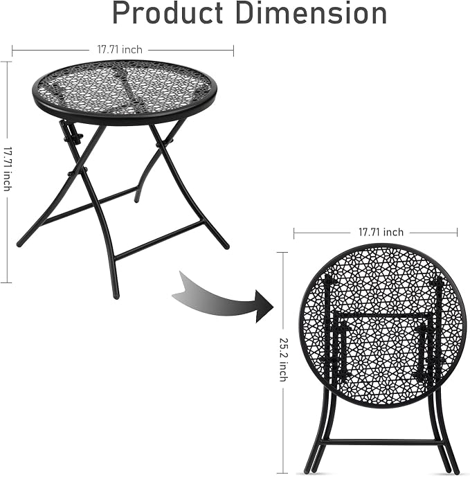 TeoKJ Folding Outdoor Side Tables, Anti Rust Small Patio Table Round Metal - Image 3