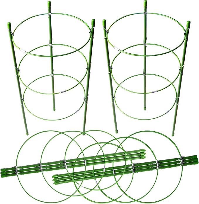LEOBRO 4 PCS Plant Support Cages, Tomato Cages, Metal Garden Plant Support Ring by LEOBRO