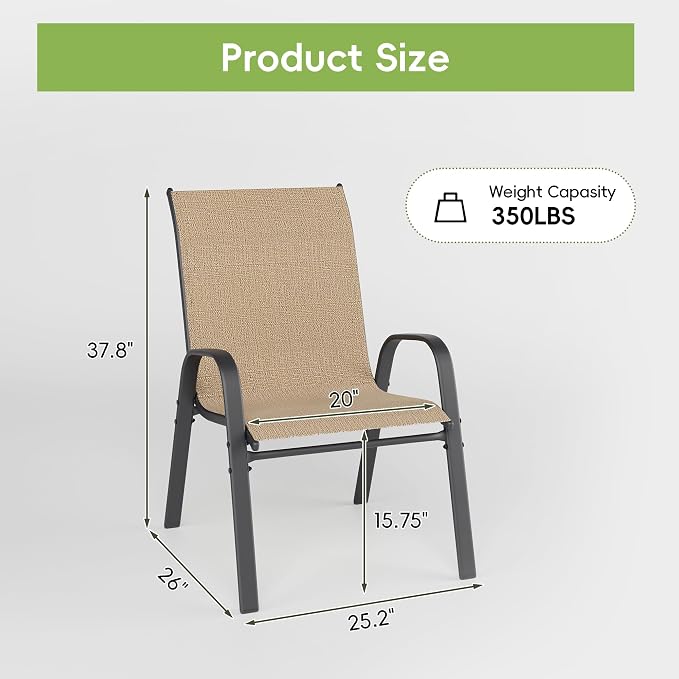 Patio Chairs Set of 6, Outdoor Dining Chairs Stackable - Image 3