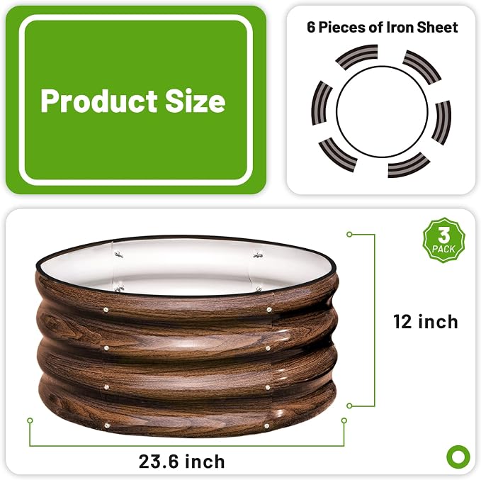 SnugNiture 3 Pcs 2x2x1ft Round Galvanized Raised Garden Bed Kit Outdoor - Image 3