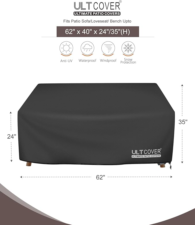 ULTCOVER Waterproof Outdoor Deep Seat Sofa Bench Cover 62W x 40D x 35H inch - Image 2