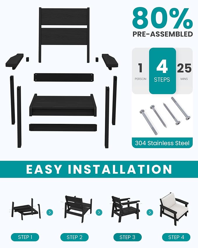 SERWALL HDPE Outdoor Couch Set of 2, All-Weather Wood-Like Patio Furniture Set - Image 9