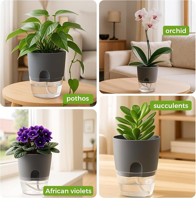 3 Pack Self Watering Pots for Indoor Plants, PlanterHoma 6 Inch Plant Pot - Image 8