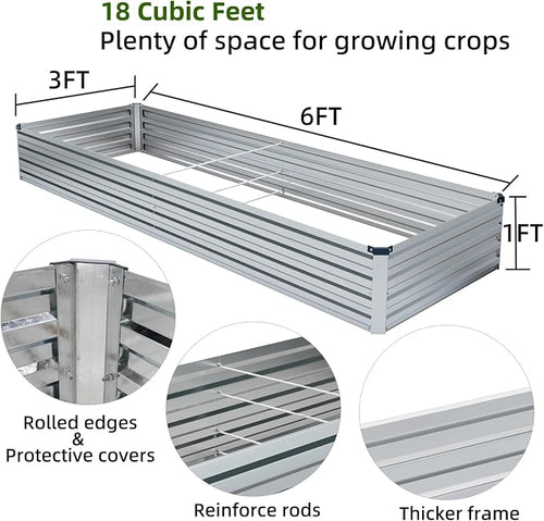 2 Pack 6x3x1FT Galvanized Raised Garden Beds Kit Outdoor Metal Gardening - Image 2