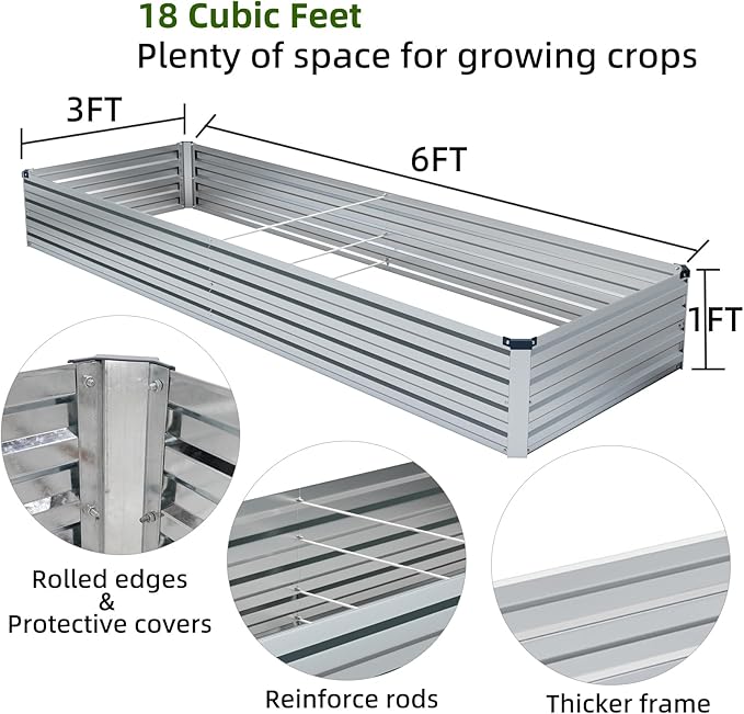 2 Pack 6x3x1FT Galvanized Raised Garden Bed Kit, Outdoor Metal Planter Box - Image 3