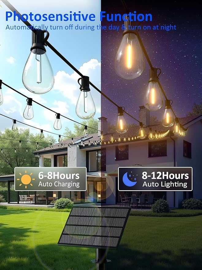 luckystyle 30FT Solar String Lights Outdoor Waterproof 2200K - Image 7