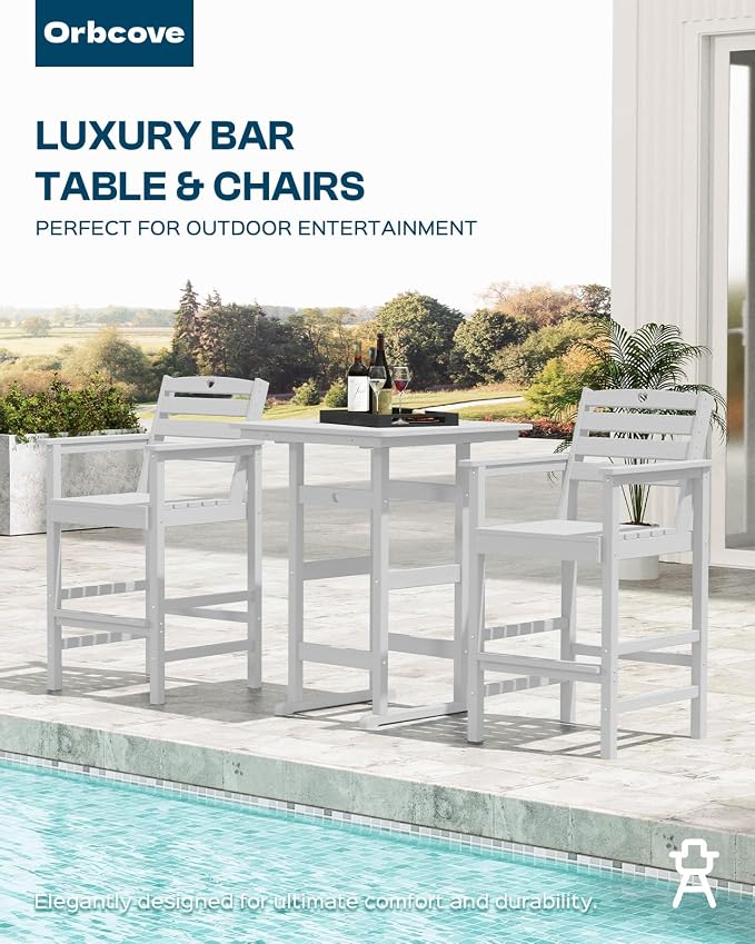 Patio Bar Table, Adirondack Chairs and Table 3 Pieces Set, Bar Height Chairs - Image 7