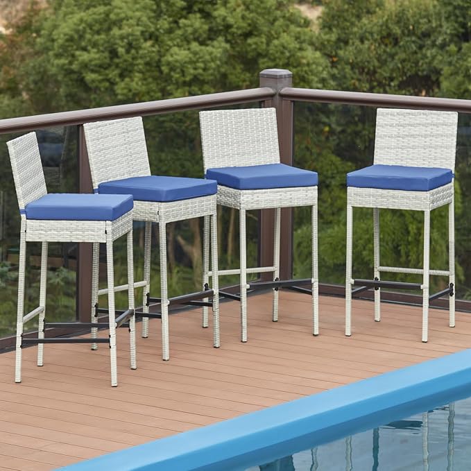 ECOTOUGE Rattan Bar Stools Set of 4, Wicker Woven Patio Stools & Patio Bar - Image 6