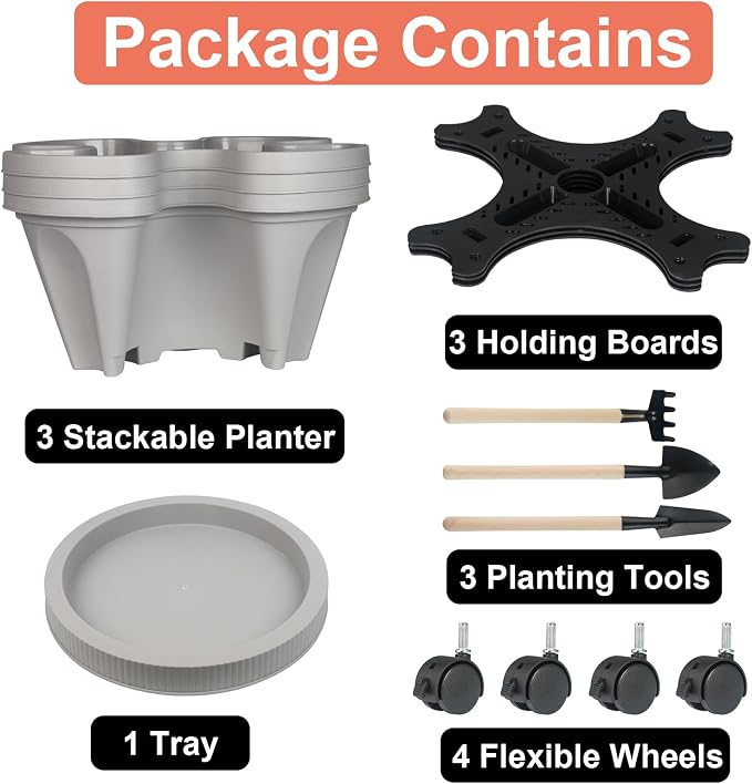GameXcel Vertical Planter 3 Tier Stackable Planters Garden Planters Strawberry - Image 8