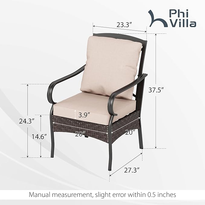 PHI VILLA Patio Chairs Set of 2, Heavy Duty Outdoor Metal Wicker Dining Chair - Image 2