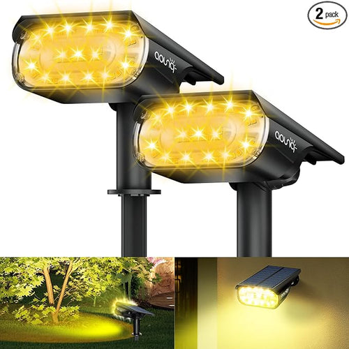 2 Pack Solar Spot Lights Outdoor 1000 Lumens, 64 LEDs IP67 Waterproof Landscape by AOUNQ