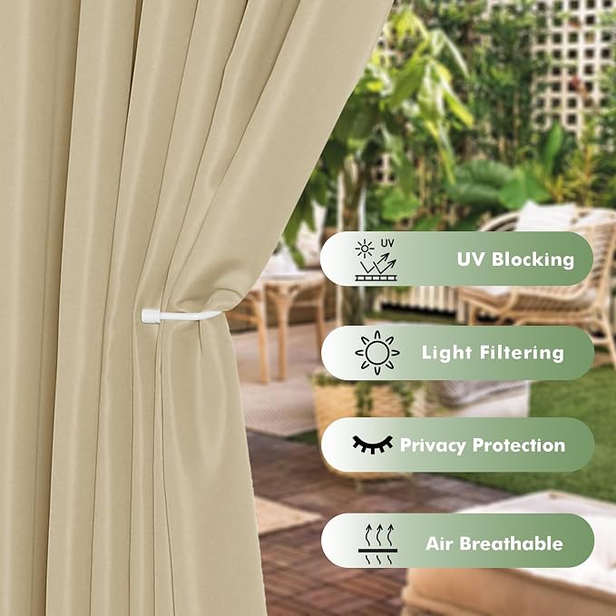 HolidayIdeas Outdoor Curtains for Patio Waterproof, 8 Panels - Image 3