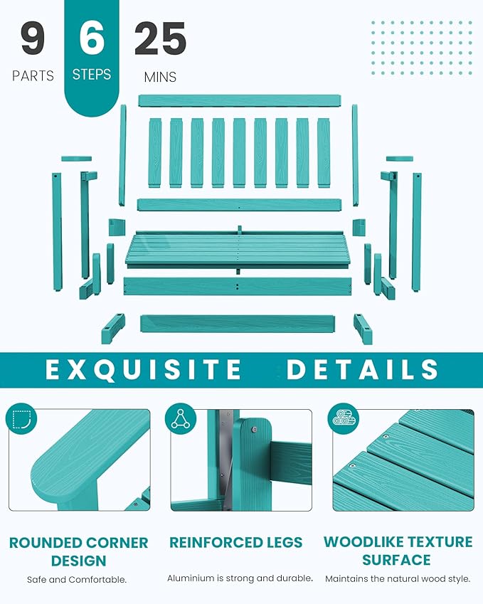 SERWALL Outdoor Glider Bench Set of 2, HDPE Weather-Resistant Swinging Bench - Image 7