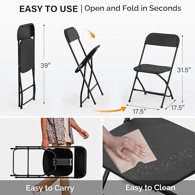 VINGLI 4 Pack Black Plastic Folding Chair, Indoor Outdoor Portable Stackable - Image 3