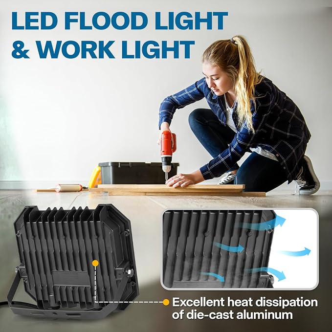 1 Pack LED Flood Lights Outdoor, 100W 10000LM Super Bright Floodlight Outside - Image 6