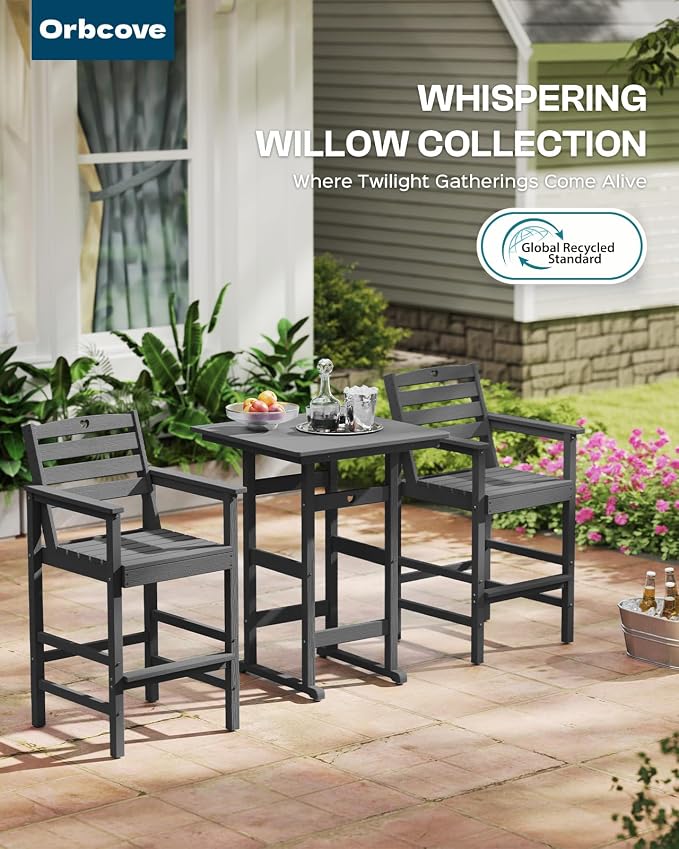 3-Piece HDPE Outdoor Bar, Outdoor Bar Stools and Outdoor Bar Table - Image 2