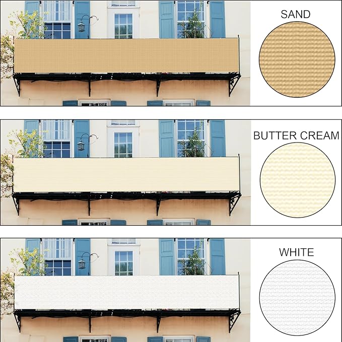 LOVE STORY Custom Size 3'x12' Butter Cream Balcony Privacy Screen, UV Block - Image 3