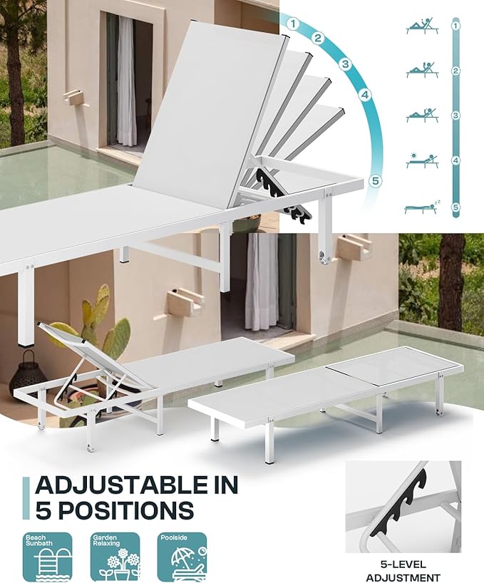 Aluminum Outdoor Lounge Chairs Set of 2, Pool Lounge Chairs - Image 4