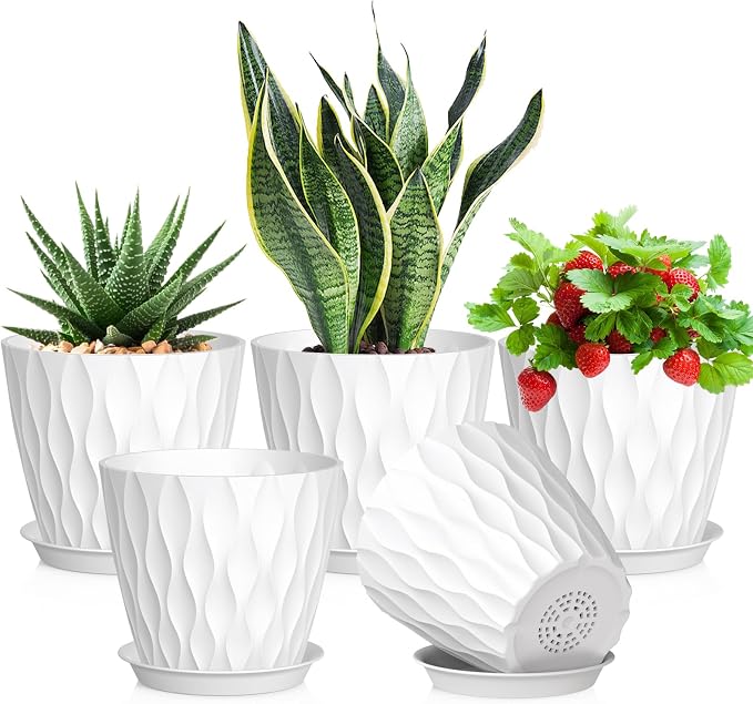 7 inch Plant Pots for Indoor Outdoor Plants, 5 Pack Thick Nursery Pots by Meowell