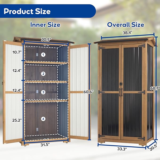 Outdoor Storage Cabinet Weather-Resistant, Wood & Metal Storage Shed - Image 2