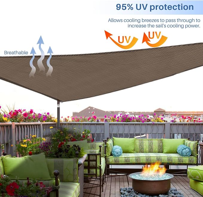 E&K Sunrise 19' x 19' x 19' Sun Shade Sail Triangle Canopy Shade Cover UV Block - Image 5