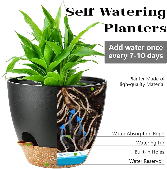6-Pack Plant Pots with Drainage 7 Inch, Self Watering Pots - Image 3