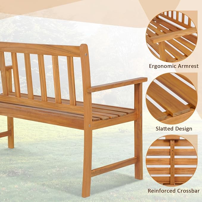 Tangkula Outdoor Acacia Wood Bench, 2-Person Garden Bench - Image 7