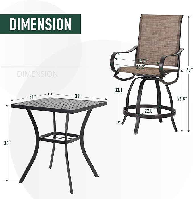 PHI Villa 3 Piece Outdoor Bar Set, Counter Height Patio Bar Bistro Table and - Image 7