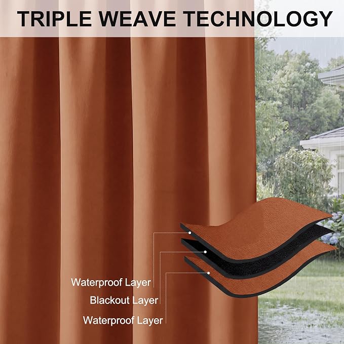 RYB HOME Outdoor Curtains for Patio Waterproof Block Sunlight Thermal Insulated - Image 6
