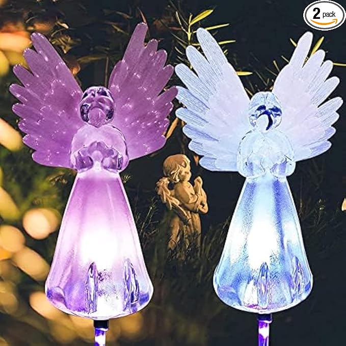 Angel Solar Lights for Cemetery, 2 Pack Solar Lights Outdoor Garden, Color by Rirool