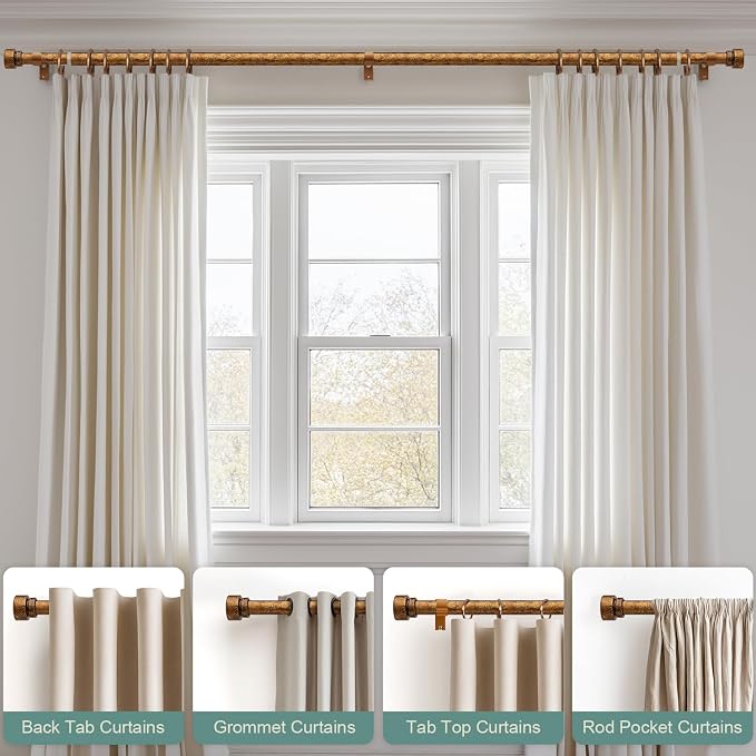 Retro Gold Curtain Rods for Windows 28 to 48 Inches Adjustable Length Heavy - Image 4