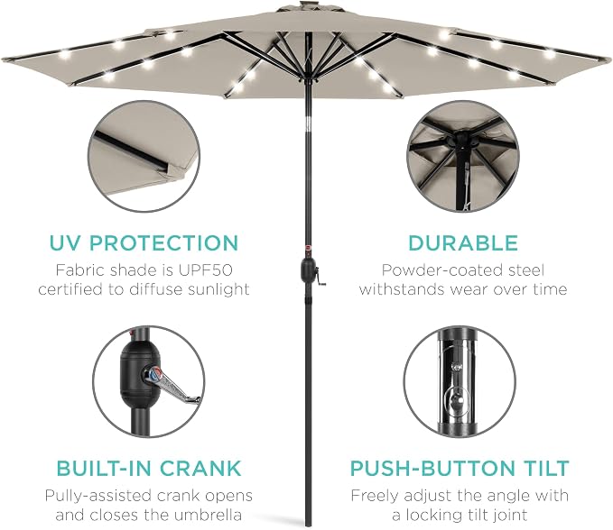 Best Choice Products 10ft Solar Polyester LED Lighted Patio Umbrella w/Tilt - Image 5